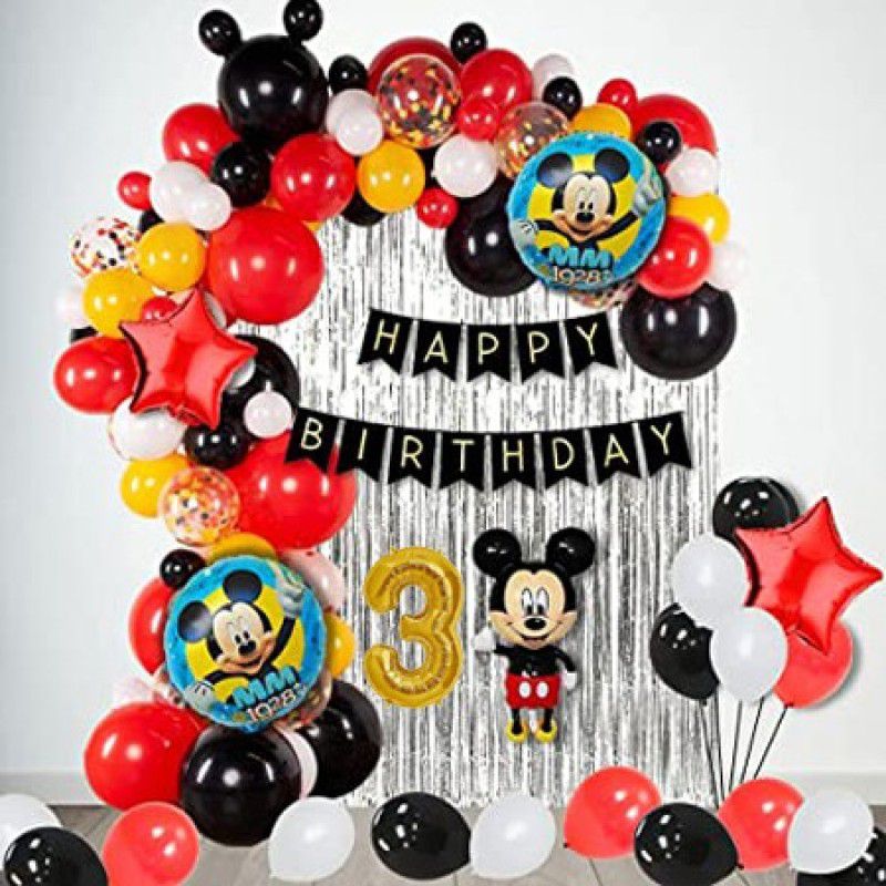 Nayugic Mickey Mouse Theme Birthday Decoration Kit For For Third Bithday
