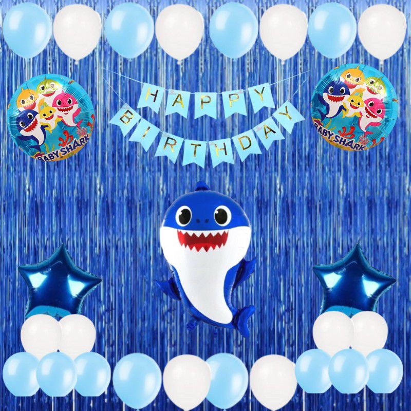 FLICK IN 60 Pcs Blue Shark Birthday Party Decoration Baby Shark Balloons Theme Party