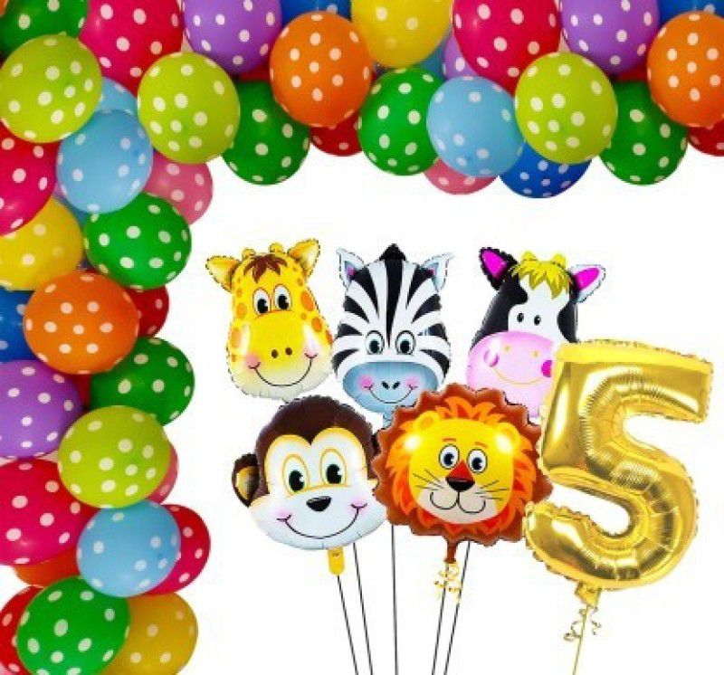 Millionminds Jungle Theme Birthday Decoration - 37 Pcs Combo 5th Birthday Decorations Kit  (Set of 37)