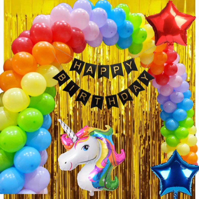 B4 Happy Birthday Balloon Combo Unicorn Theme Party decoration UNI-002  (Set of 36)