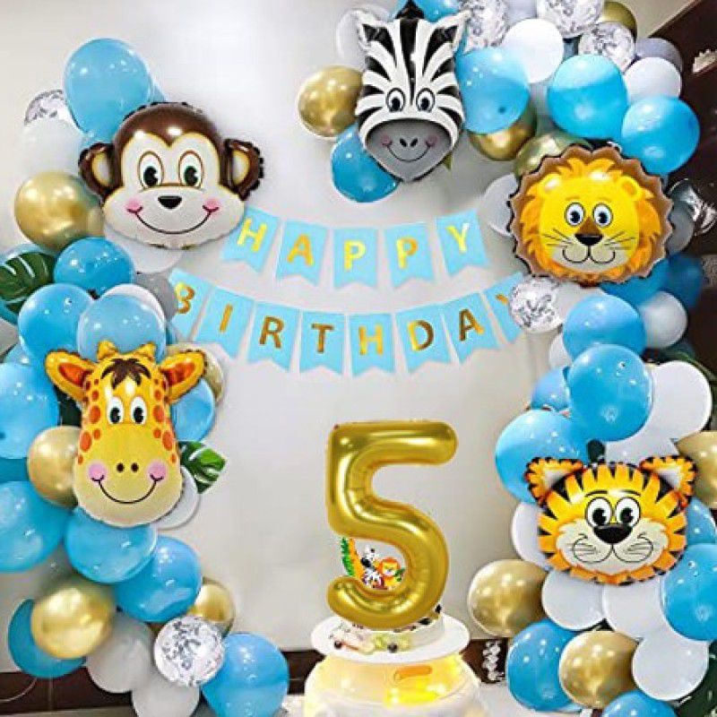 PartyJewels Jungle theme birthday decoration for boys for Fifth Birthday  (Set of 67)