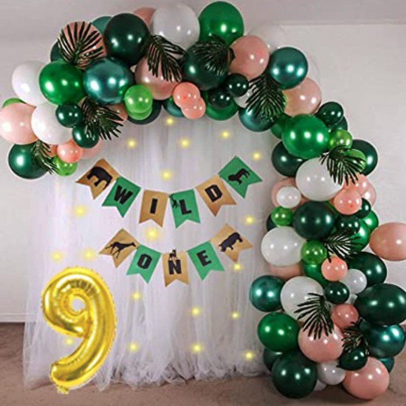 PartyJewels Birthday Decoration for Boys , Jungle theme For Ninth Birthday  (Set of 58)