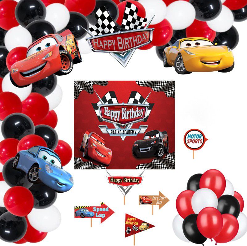 Theme My Party Racing Car Theme Birthday Party Combo Kits  (Set of 50)