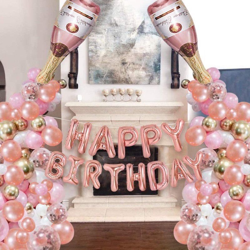 R G ACCESORIES Rose gold happy birthday decoration combo 58pcs for birthday decoration  (Set of 58)