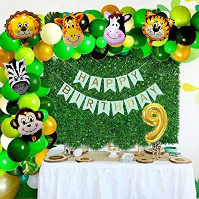 PartyJewels Jungle Safari Theme Birthday Decoration Kit Set of 55 For Ninth Birthday  (Set of 50)