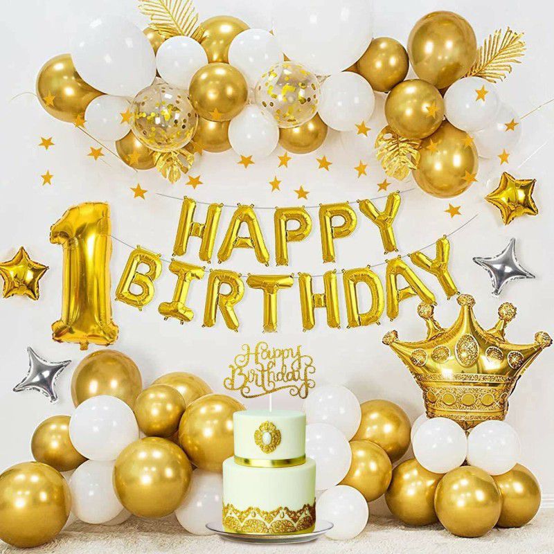 SensibleDecoraters 1st Birthday Decoration For Baby Boy Or Girl Happy Birthday Foil Balloon  (Set of 60)