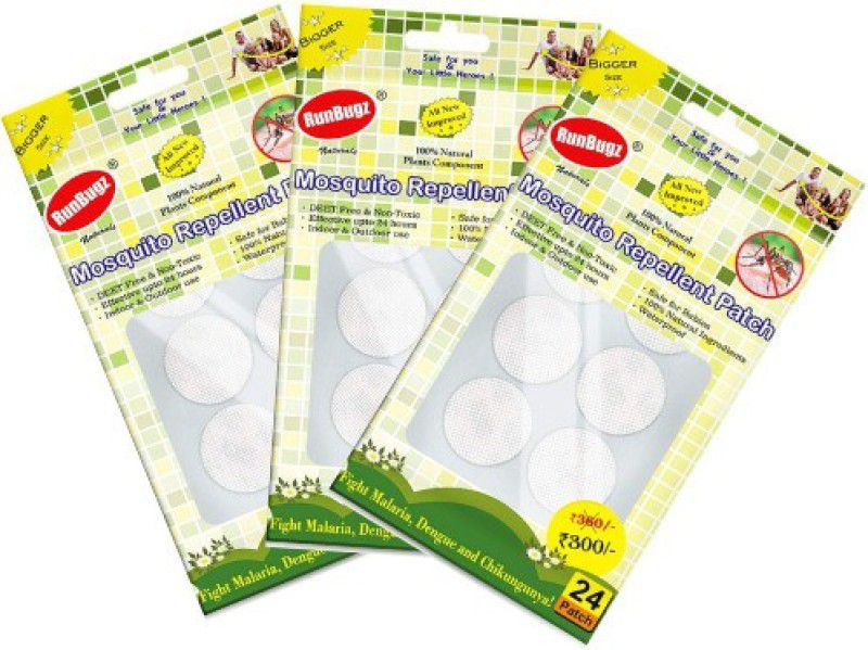 RunBugz Natural Repellent Mosquito Patches for Babies with 24 Hours Protection,24 Patches (White) -(Pack of 3)  (3 x 24 Patches)