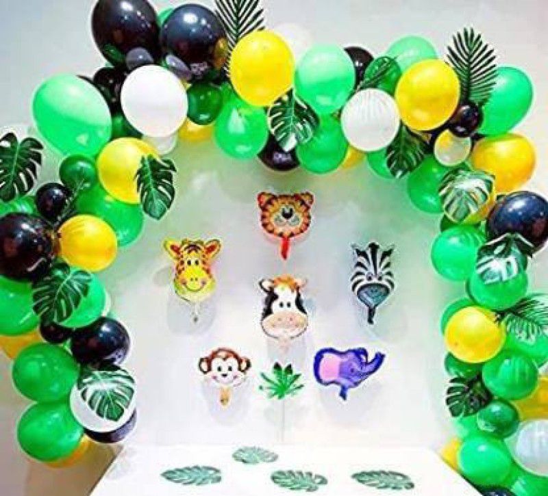 Yash Enterprises Jungle Theme 5 Animal Faces 60 Gren Yellow Balloon Garland Arch Kit Set of 70pcs  (Set of 70)