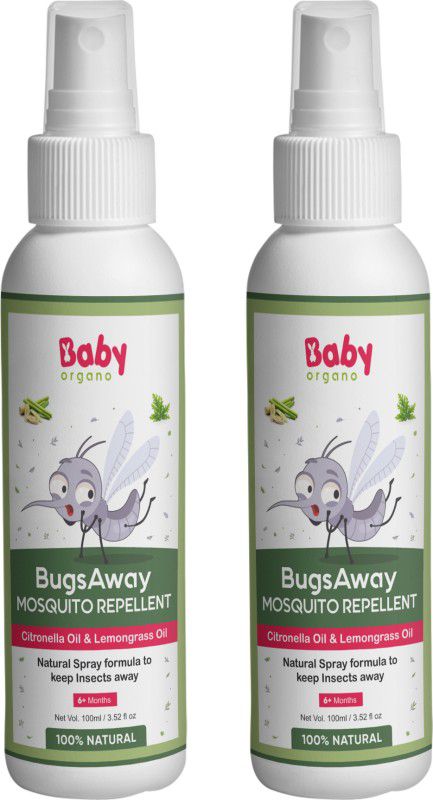 BabyOrgano Natural Effective Baby Mosquito Repellent Spray with Lemongrass Oil - DEET Free  (2 x 100 ml)