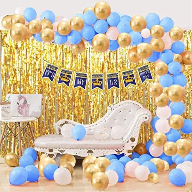 Shmaya Blue Half Birthday Decorations For Baby Girl Combo - 91Pcs  (Set of 91)