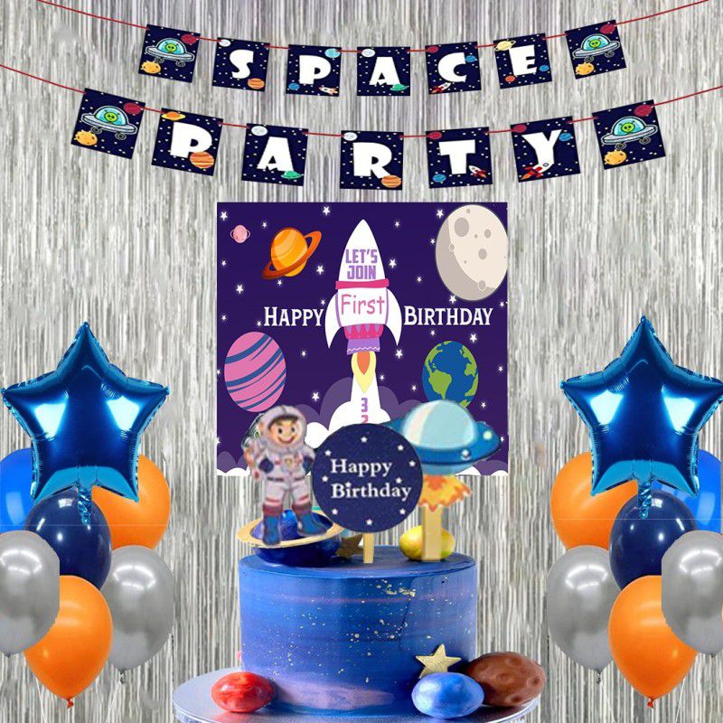 Theme My Party Happy Birthday Banner Balloons Cake Decoration For Space Birthday Party 55  (Set of 38)