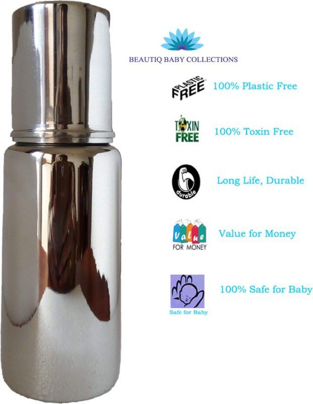 Beautiq Baby Collections Complete Stainless Steel Feeding Bottle 250ml with High Grade Silicon Nipple - 250 ml  (Silver)