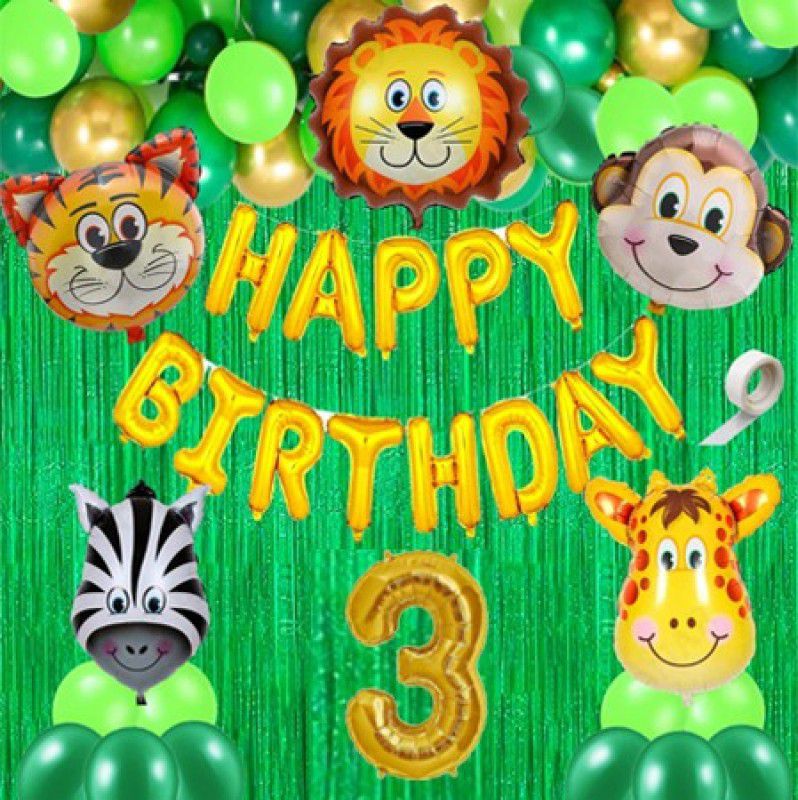 PartyJewels 40 Pcs Birthday Decoration For Boys Animal Theme For Third Birthday  (Set of 40)