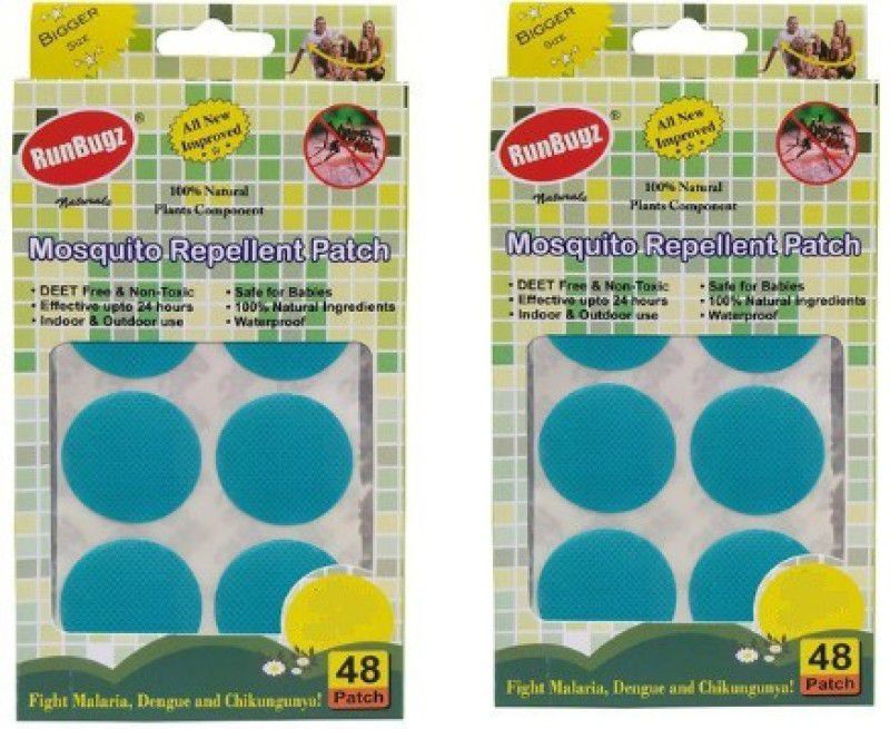 RunBugz Natural Repellent Mosquito Patches for Babies with 24 Hours Protection,24 Patches (Light Blue) -(Pack of 2)  (2 x 24 Patches)