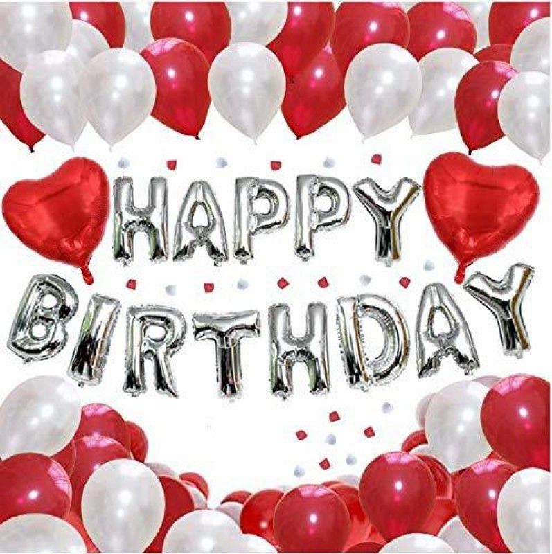 SensibleDecoraters Happy Birthday Foil Red and White Balloons + 2 Red Heart 18 Inch Foil Balloons