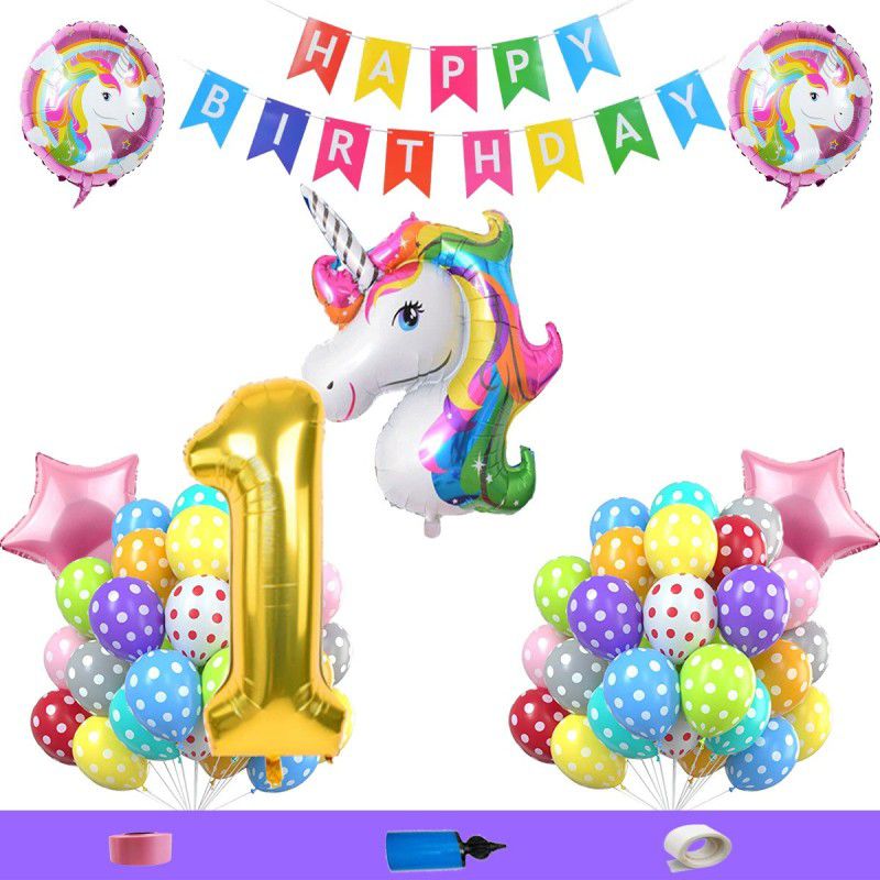 Shopperskart 1st Happy Birthday Unicorn theme balloons Combo for kids party  (Set of 59)