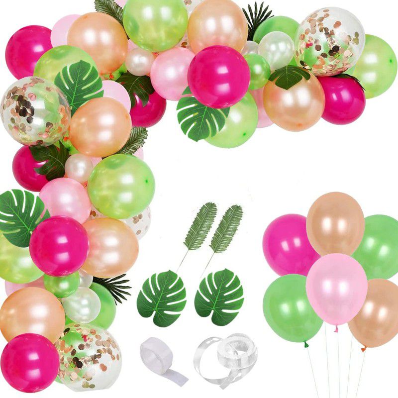 party assets Green Golden Balloons Garland Arch With Artificial Tropical Palm Leaves Kit  (Set of 50)