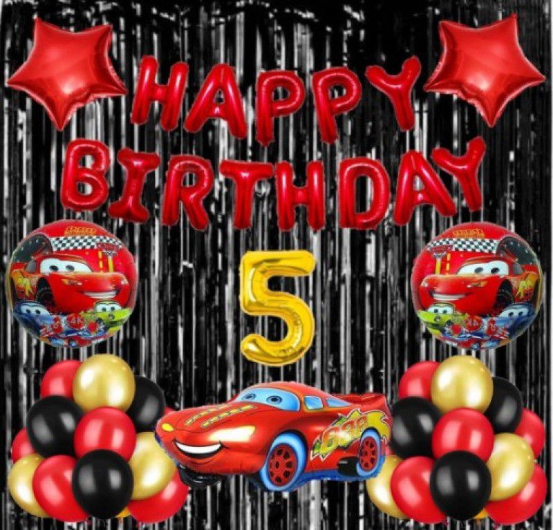 Jolly Party Premium Quality Happy Birthday Set for 5th Birthday (Red & Black)  (Set of 39)