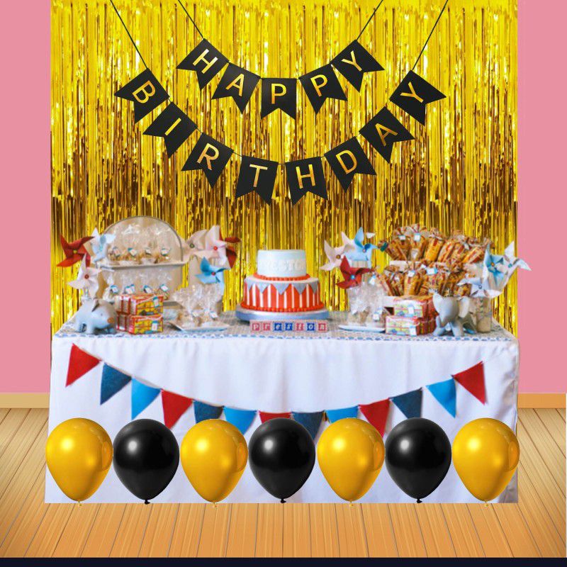 Funky Deal Happy Birthday Golden and Black Theme Decoration Combo  (Set of 22)