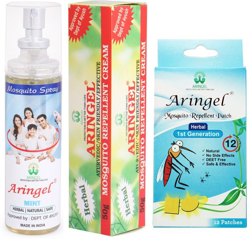 Aringel Mosquito Repellent Patch 1st Gen (Pack of 12 Pcs) , Mosquito Repellent Spray (mint) ,Mosquito Repellent Cream  (3 x 0 ml)
