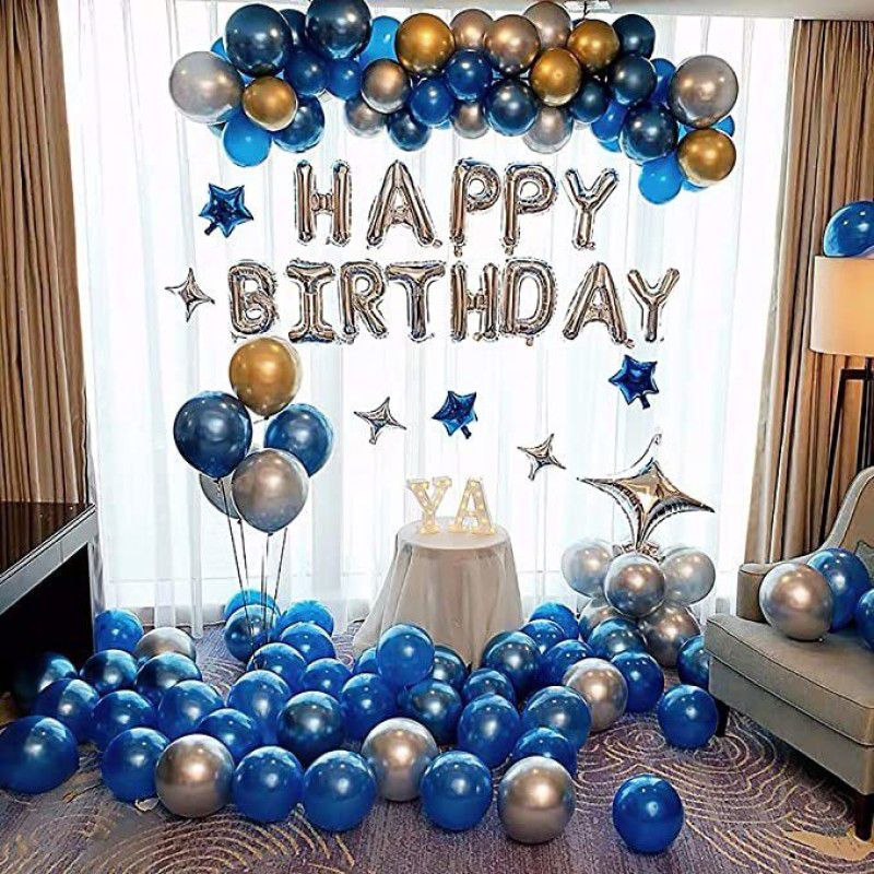 R G ACCESORIES 56pcs silver happy birthday decoration balloon combo pack for birthday  (Set of 56)