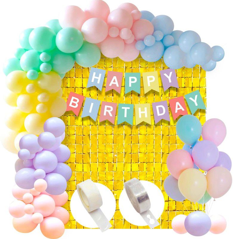 party assets Pastel Balloons For Birthday Combo Kit With Foil Curtain  (Set of 44)