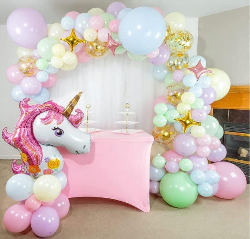 SHOPTIONS unicorn theme combo with pastel ballon and star. 1 unicorn foil,5 confeeti balloon,3 star,91 balloon . pack of 100  (Set of 100)