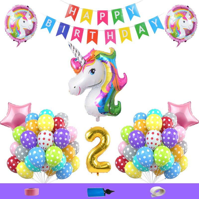 Shopperskart Unicorn Theme Two 2nd Birthday Decorations for Baby Girl Combo  (Set of 59)