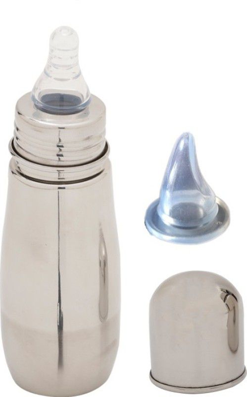 Beautiq Baby Collections Complete Stainless Steel Baby Feeding Bottle 220ml with Additional Sipper Nipple - 220 ml  (Silver)
