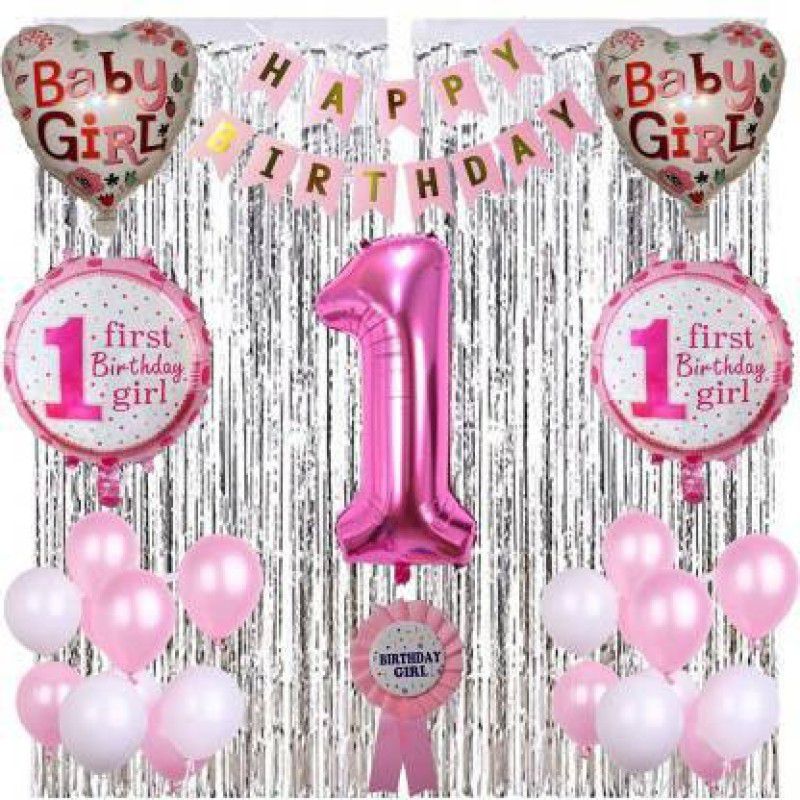 Yash Enterprises Girl First Birthday Decorations Items Combo Set of 52 Pcs for Baby Gir  (Set of 52)