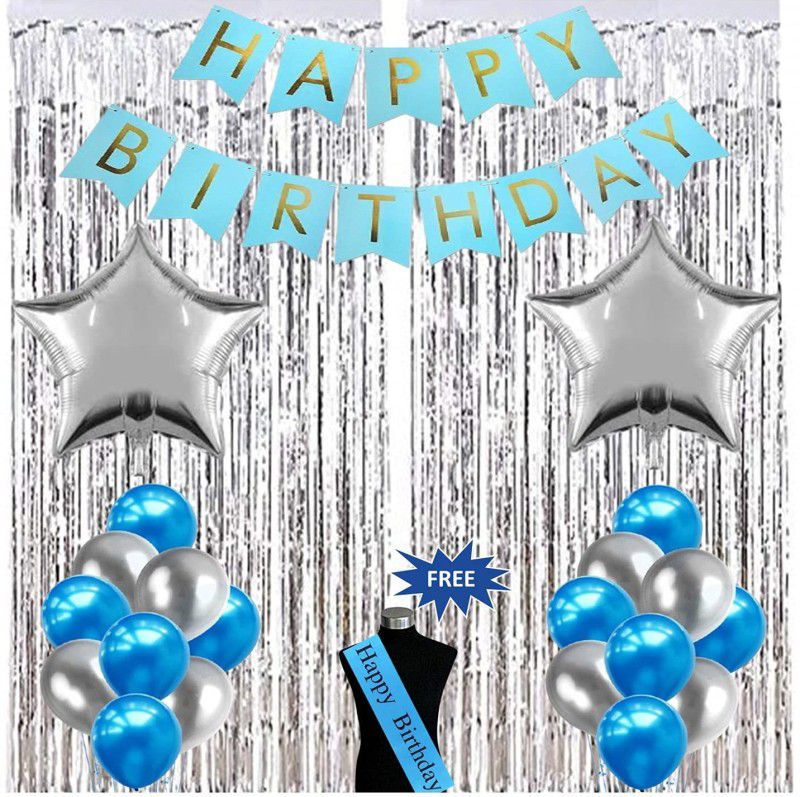 Fun and Flex 47Pcs Silver and Blue Theme Birthday Decoration Items Combo for Kids Boys Girls.  (Set of 47)