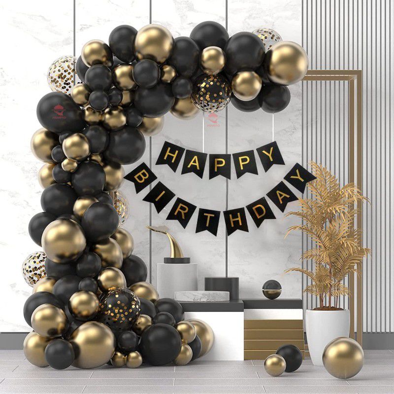DECORHUB Birthday Decoration Kit 69 pc - Gold Black Balloons  (Set of 69)