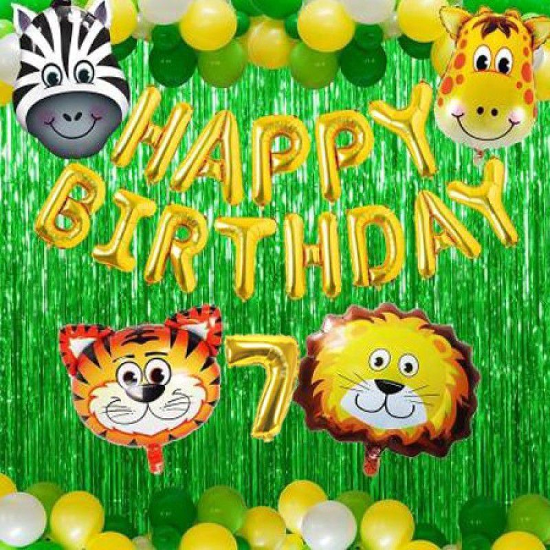 PartyJewels Jungle Forest Theme Happy Birthday Decoration Kit For Seventh Birthday  (Set of 70)