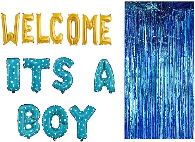 MOREL COMBO OF IT’S A BOY FOIL BALOON AND WELCOME FOIL BALOON AND BLUE PLASTIC FOIL CURTAIN FOR WELCOMING BABY BOY AND MOTHER  (Set of 3)