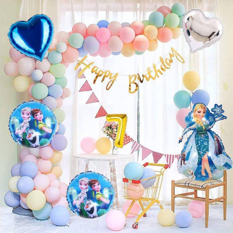 Attache Frozen Theme Foil Balloon for Birthday Decoration items (7 Happy Birthday)  (Set of 37)