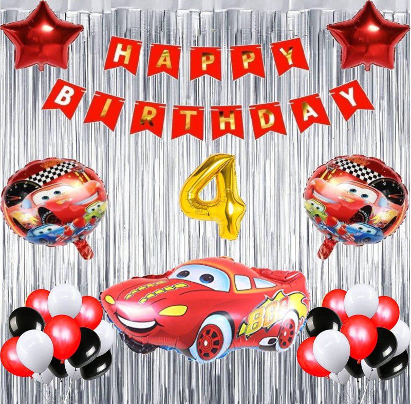 Attache McQueen Car Theme Birthday Decorations Items or Kit (4 Happy Birthday)  (Set of 39)