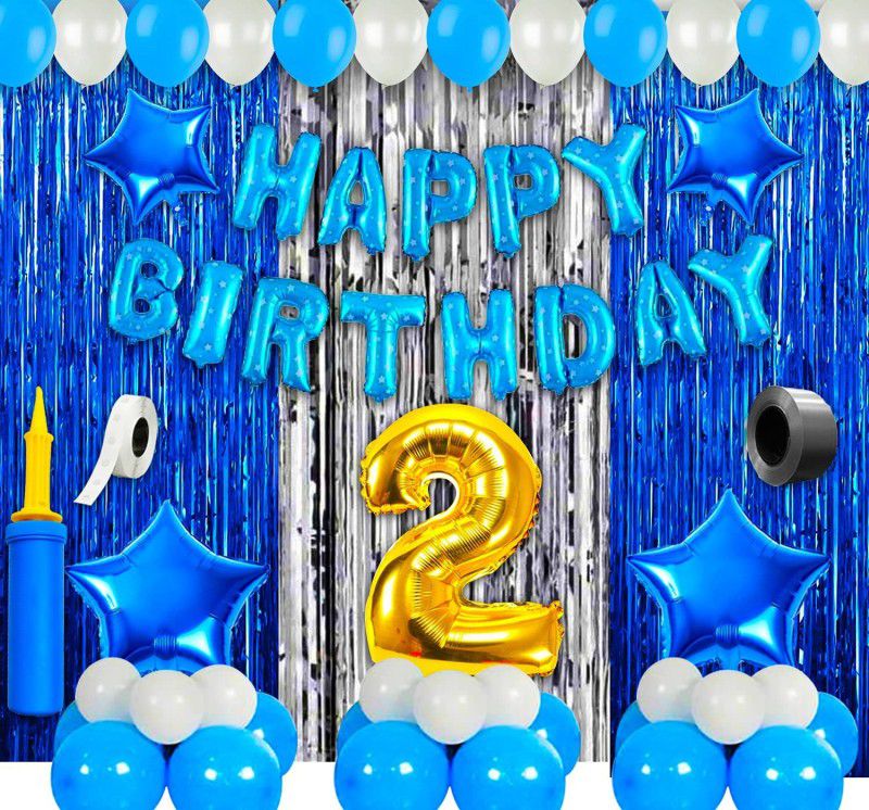 SensibleDecoraters 2nd Birthday Decoration Items For Boys -63Pcs Blue & Silver Decoration -  (Set of 63)