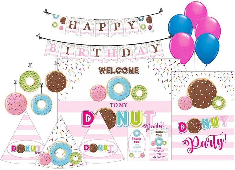 Pretty UR Party Donut Birthday Party Decorations Kit , Donut party Supplies  (Set of 80)