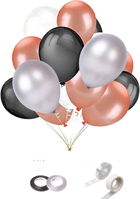 FLICK IN 154 Pcs Gold Black Silver Metallic Glossy Shiny Balloons Garland  (Set of 154)