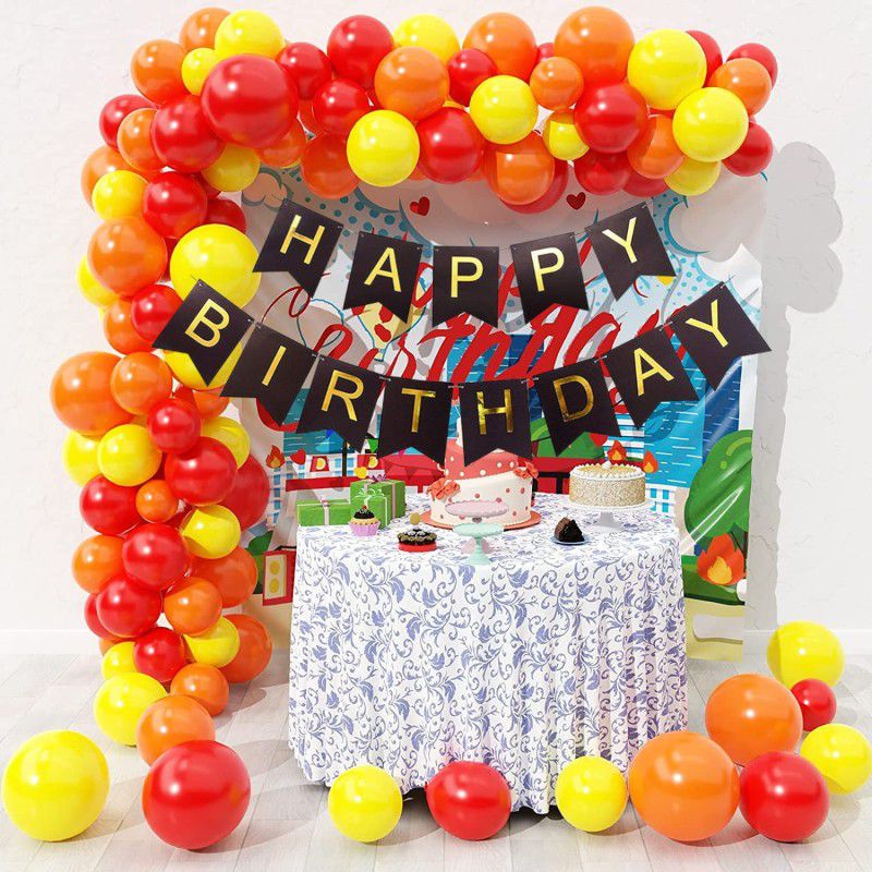 R G ACCESORIES 50pcs Fire theme happy birthday decoration combo pack for birthday decoration  (Set of 50)