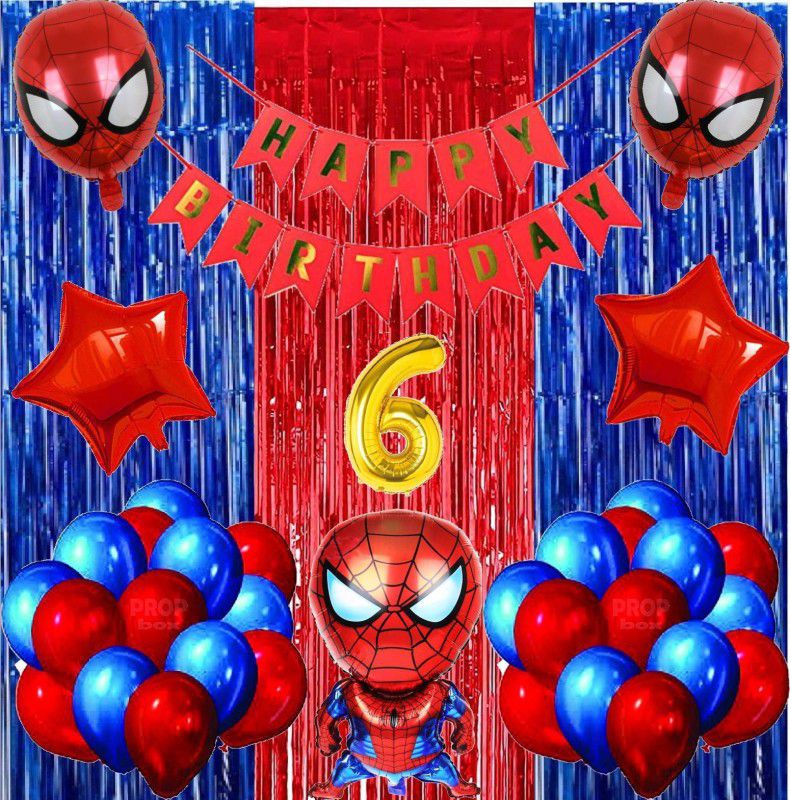 Attache Spiderman Theme Foil Balloon for Birthday Decoration items (6 Happy Birthday)  (Set of 39)