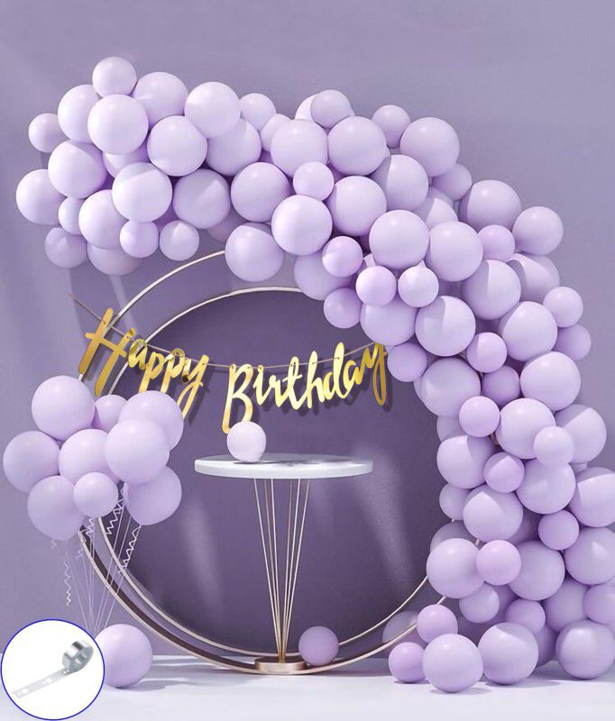 Flyelle Happy Birthday Balloon decoration kit52 Golden Banner with Purple Pastel Balloon  (Set of 52)