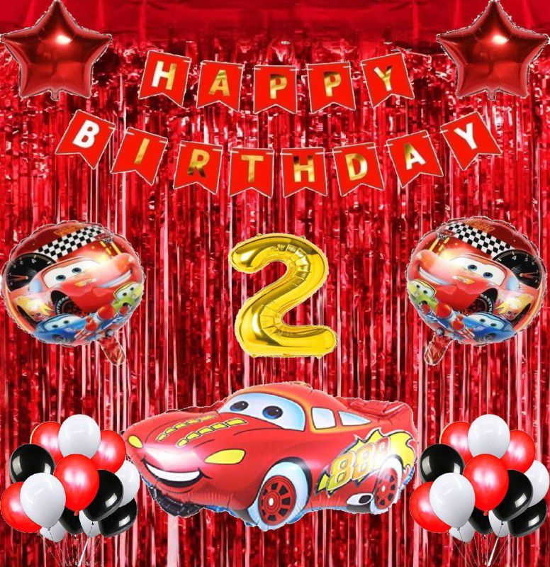 Attache McQueen Car Theme Birthday Decorations Items or Kit (2 Happy Birthday)  (Set of 38)