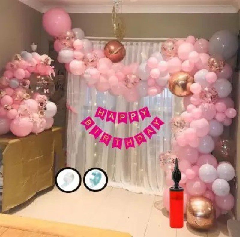 Fun and Flex Pastel Balloon Birthday Banner,Net,pump for girls Kids|Birthday Decoration Items  (Set of 54)
