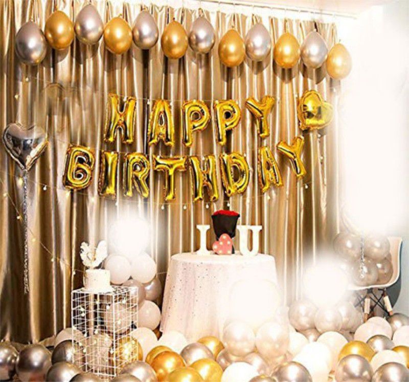 Naveen Balloon, Happy Birthday Foil Balloon Banner, Heart Foil Balloon  (Set of 45)