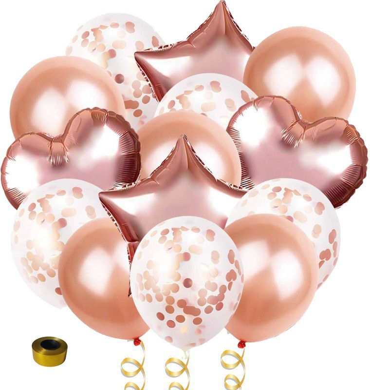 Shopperskart Chrome/Confettie & Star Shape Foil Balloon Set For Birthday/Anniversary/Baby Shower/Engagement Party Decoration  (Set of 20)