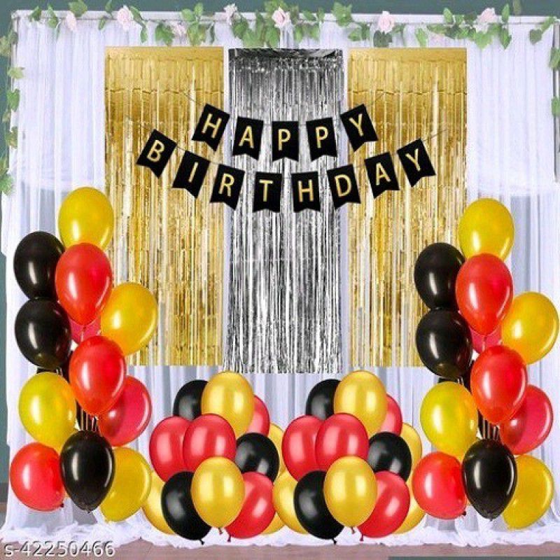 SHAILJA ENTERPRISES BIRTHDAY TAG WITH 3 CURTAINS WITH THREE COLOUR BALLONS  (Set of 34)