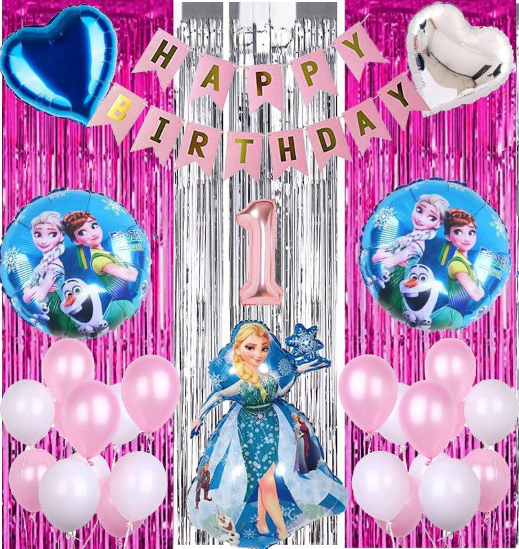 Attache Frozen Theme Foil Balloon for Birthday Decoration items (1 Happy Birthday)  (Set of 39)