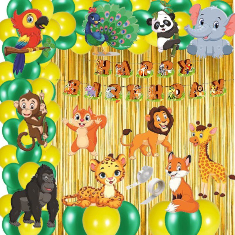 FLICK IN Jungle Theme Birthday Decoration Animals Cutouts 1st Birthday Animal Theme Party  (Set of 70)