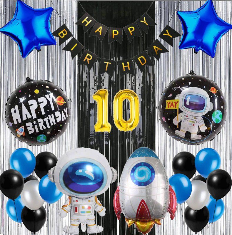 Attache Astronaut Theme Foil Balloon for Birthday Decoration items (10 Happy Birthday)  (Set of 41)